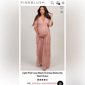 PinkBlush Lace Mesh Overlay Maternity Maxi Dress